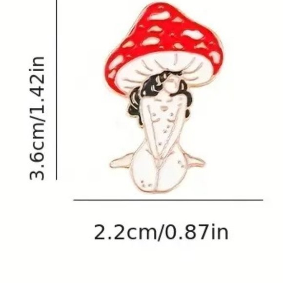Mushroom Pin Goddess Woman Sexy Naked Enamel Brooch Charm Alice Wonderland Fun - Picture 3 of 3